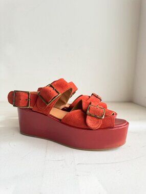 Caron Callahan Platform Rust Brown Leather Sandals 37.5